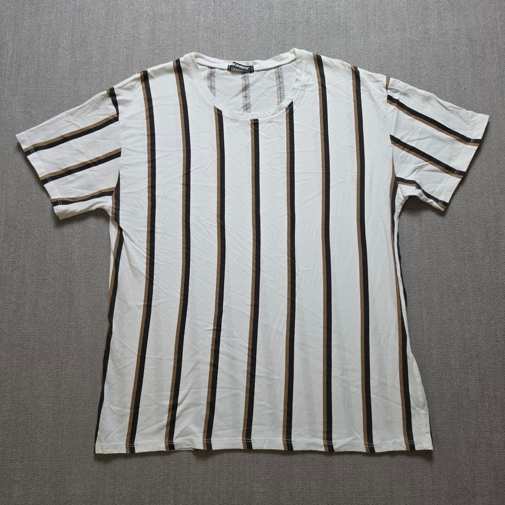 NOHOW T-Shirt Men Large White Vertical Stripe Short Sleeve Crew Neck Casual